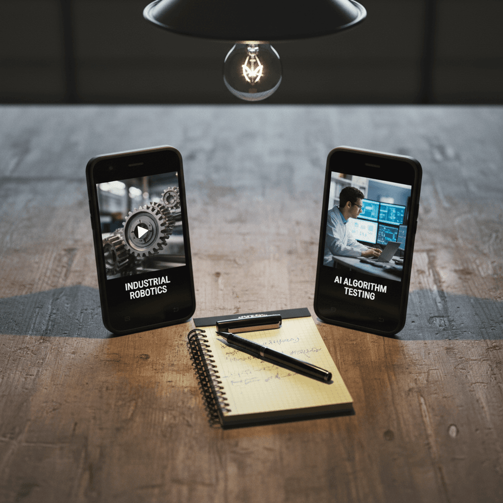 Two smartphones side by side showing split test video variants