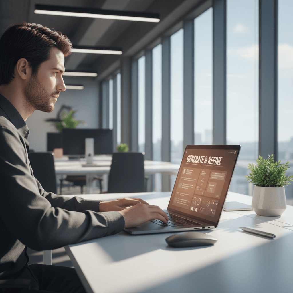 Content creator editing PLR material quickly on laptop