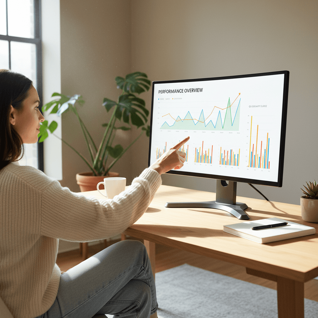 Analytics dashboard on a monitor