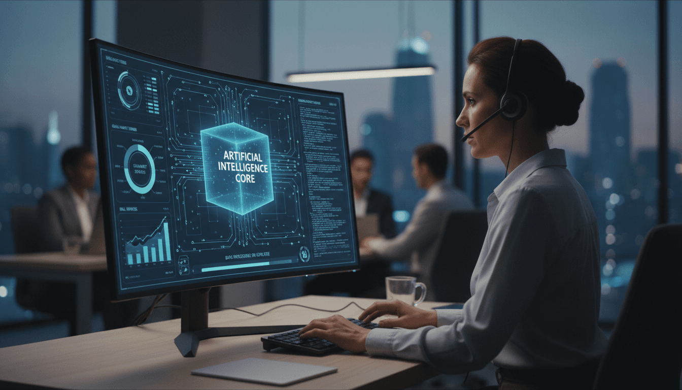 Professional using AI software tools and dashboard on computer