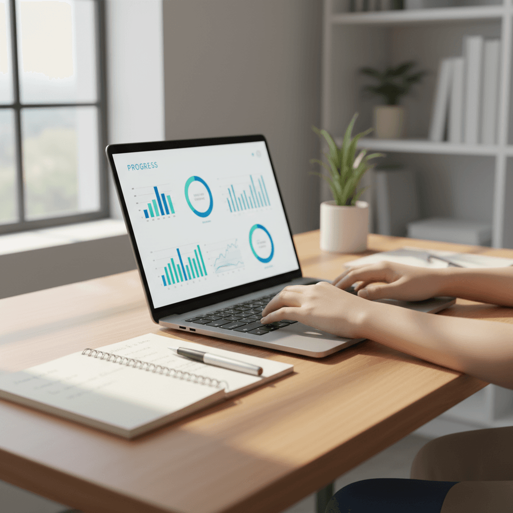 Student learning AI course material on laptop